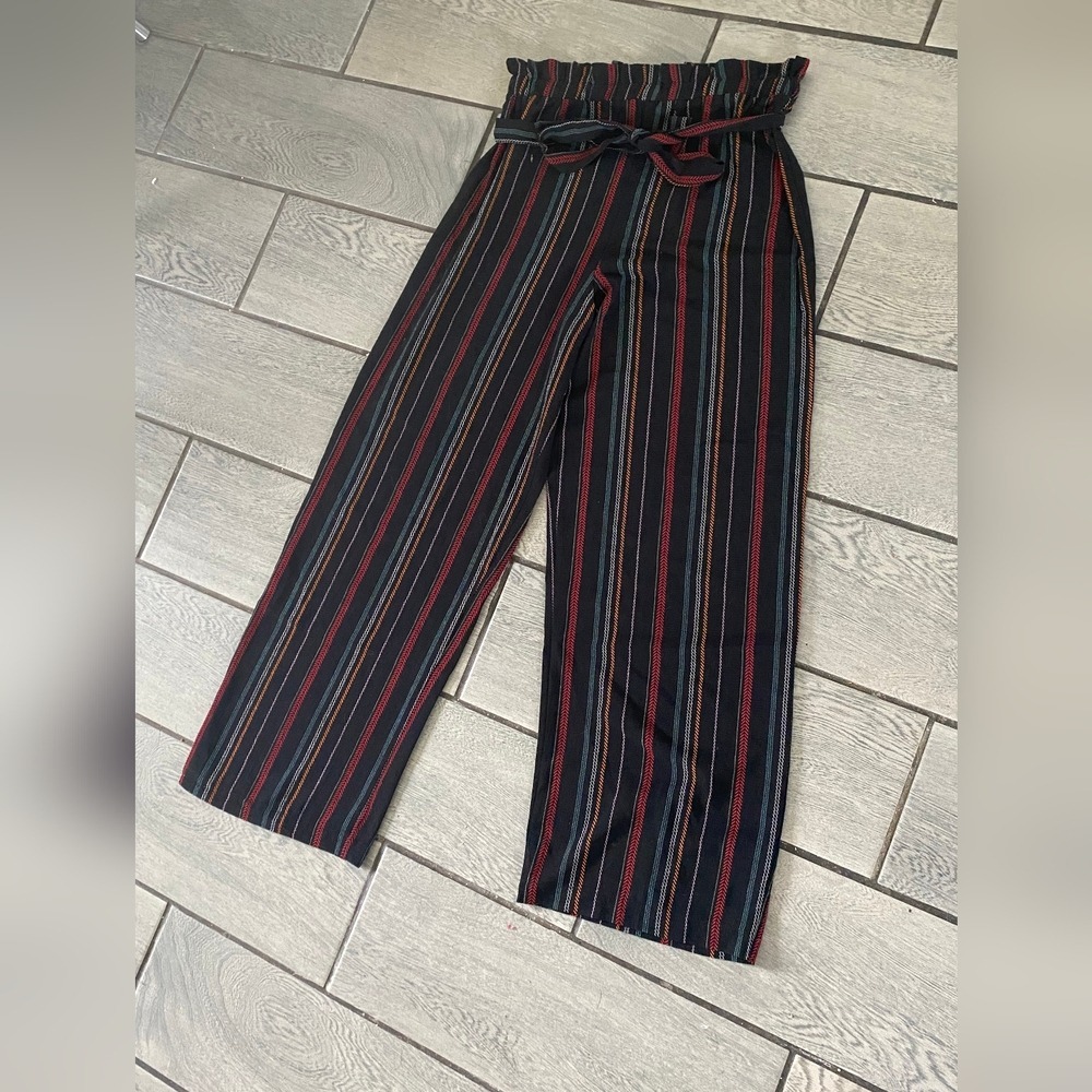 Monteau‎ Los Angeles Striped Paperbag Waist Pants Black Multi XL